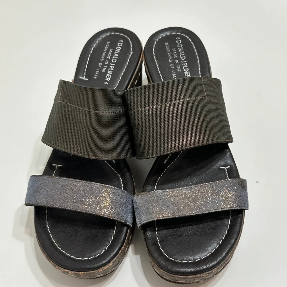 Donald J Pliner Shera‎ Wedge Slide Sandals Womens 10 Metallic Brown Cork 90s Y2K